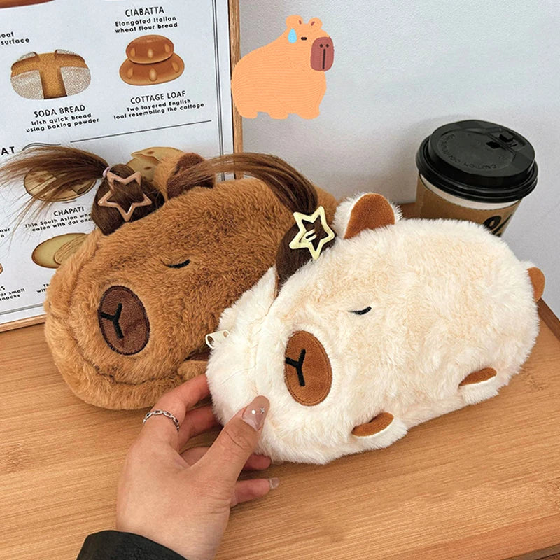 Caja de lápiz de nicho extraña Caja de lápiz de peluche lindo animal Capibala de cartón de rana estudiante Caja de lápiz de escritorio de escritorio de la casa de almacenamiento