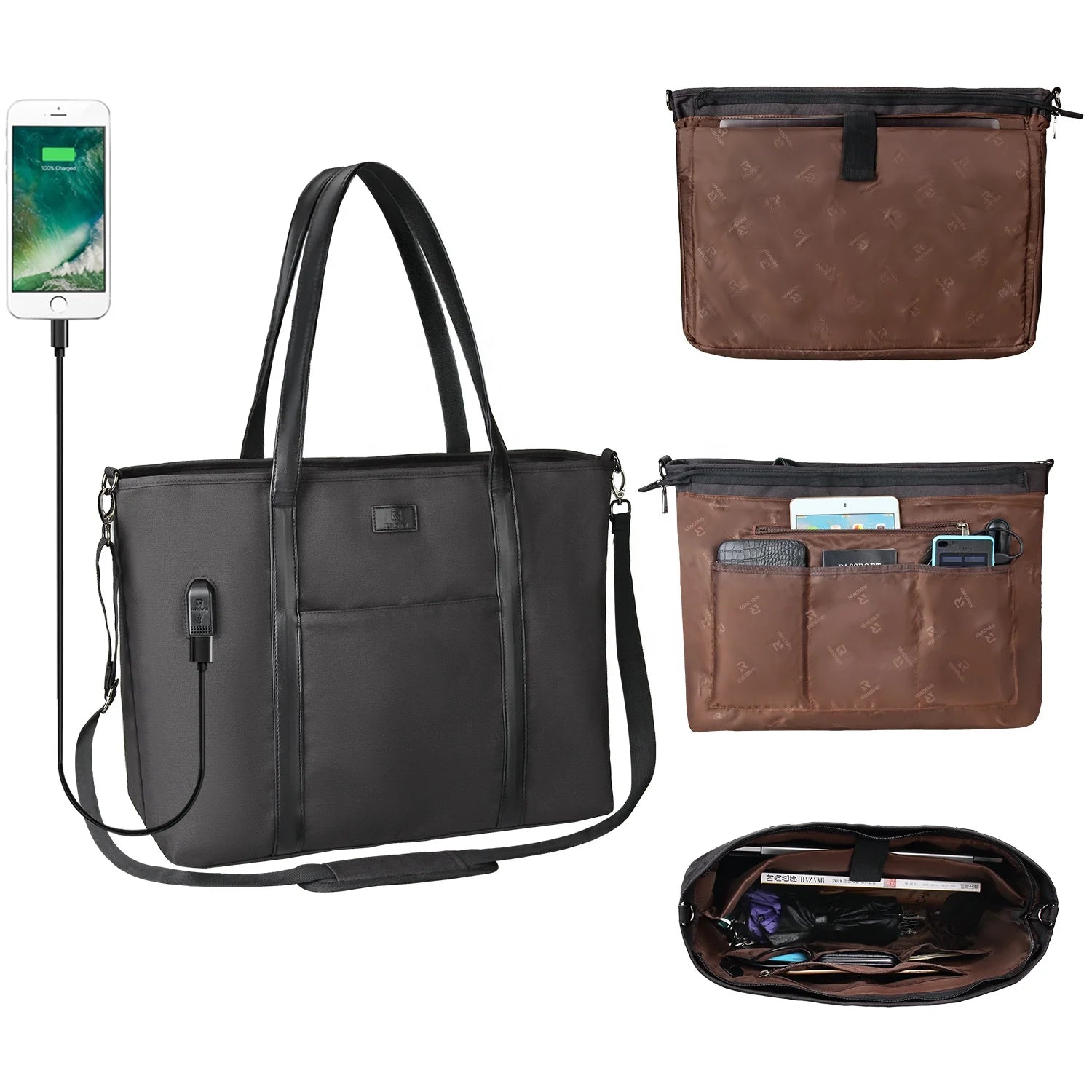 Bolso Tote Impermeable con Puerto USB – Para Portátil y Mujer Ejecutiva