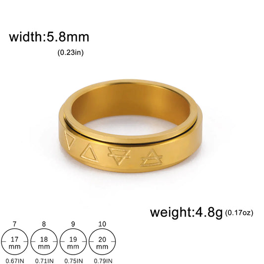Anillo de Acero Inoxidable con Patrón de Triángulos Rotables