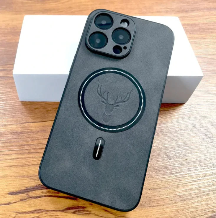 Funda Magnética para iPhone con Diseño de Alce - Cuero Sintético