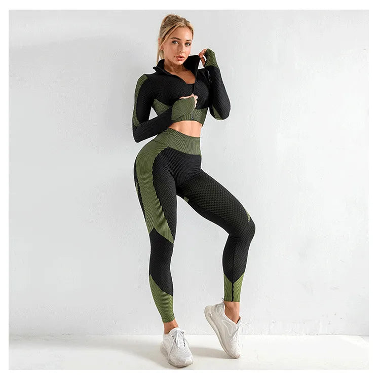 Conjunto deportivo de 3 piezas para mujer, leggings de cintura alta