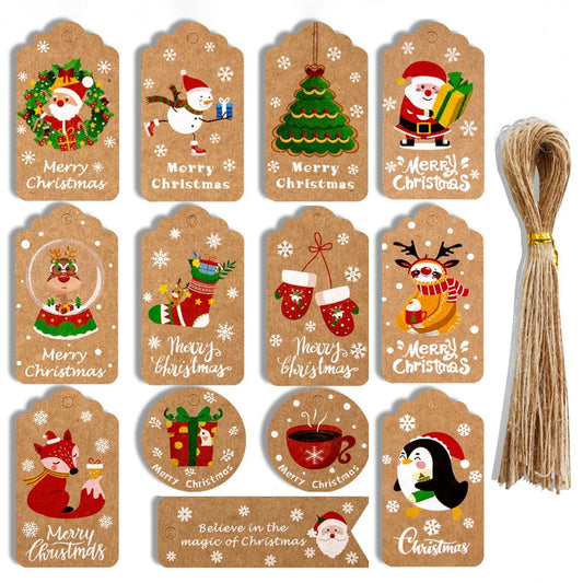 50 Uds. Etiquetas de papel Kraft de agradecimiento de Feliz Navidad, etiqueta colgante para árbol de Navidad, decoraciones para tarjetas de regalo de fiesta de año nuevo para el hogar