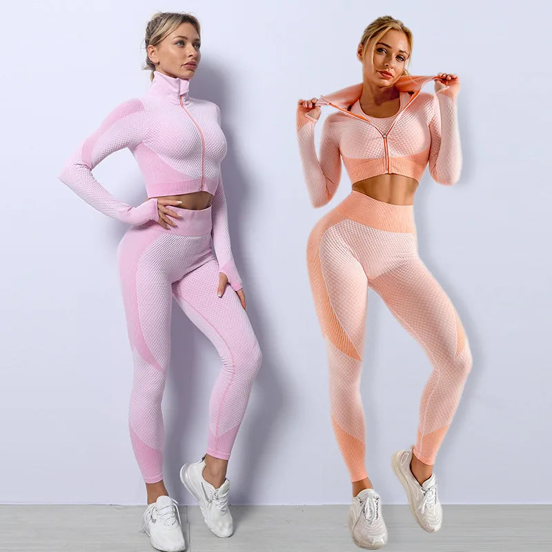 Conjunto deportivo de 3 piezas para mujer, leggings de cintura alta