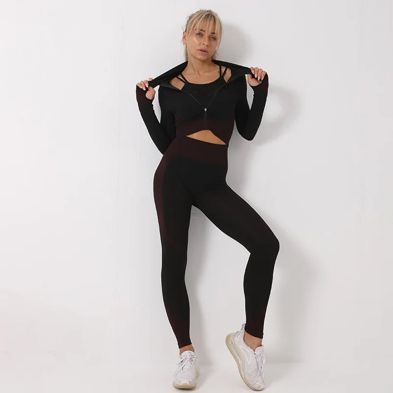 Conjunto deportivo de 3 piezas para mujer, leggings de cintura alta