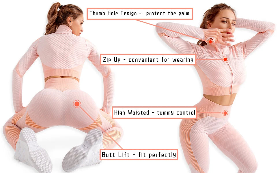 Conjunto deportivo de 3 piezas para mujer, leggings de cintura alta