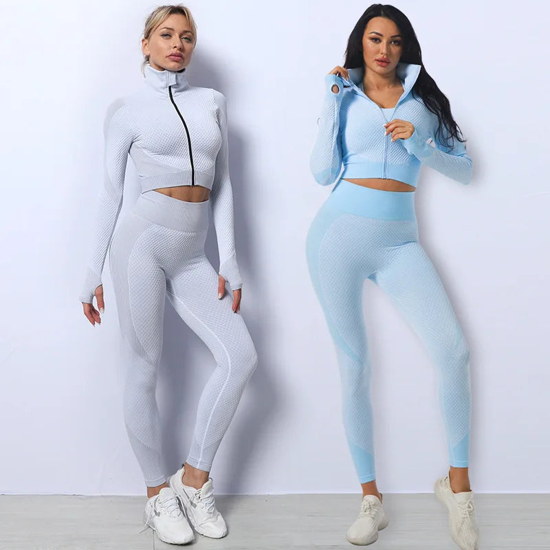 Conjunto deportivo de 3 piezas para mujer, leggings de cintura alta