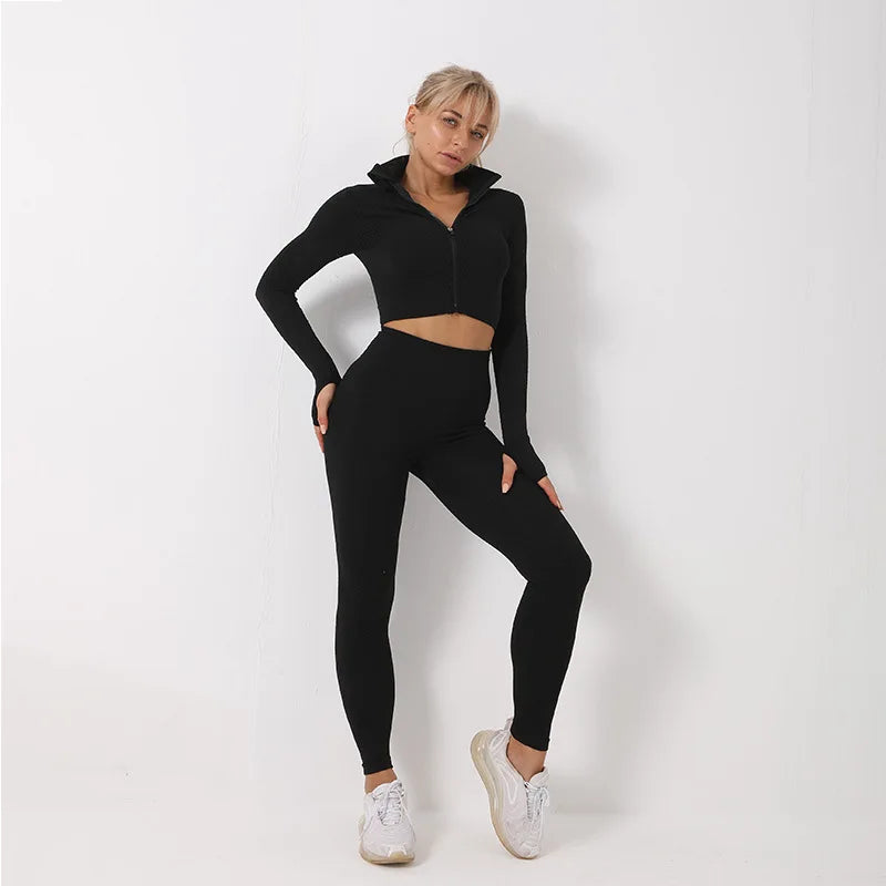 Conjunto deportivo de 3 piezas para mujer, leggings de cintura alta