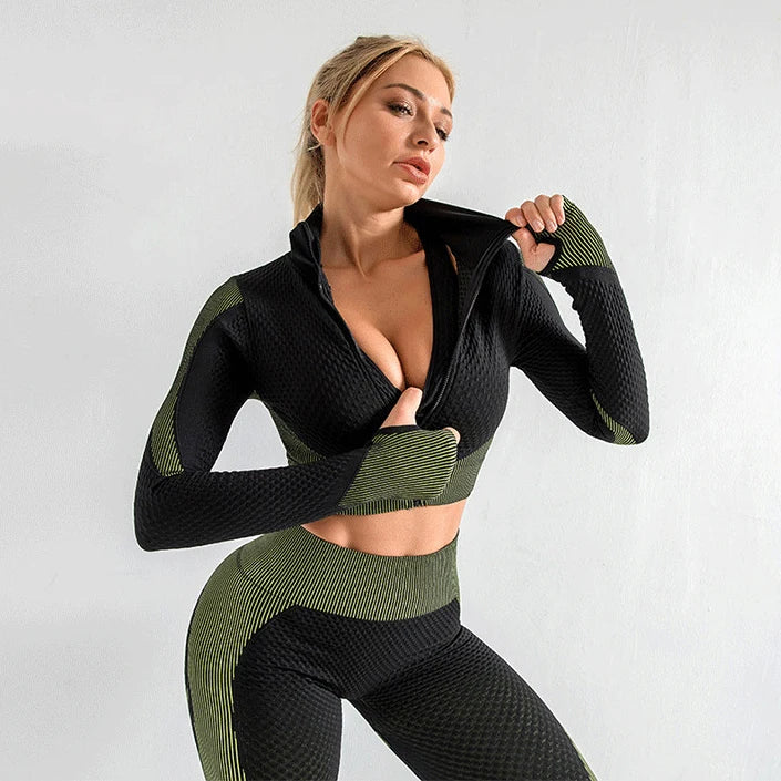 Conjunto deportivo de 3 piezas para mujer, leggings de cintura alta