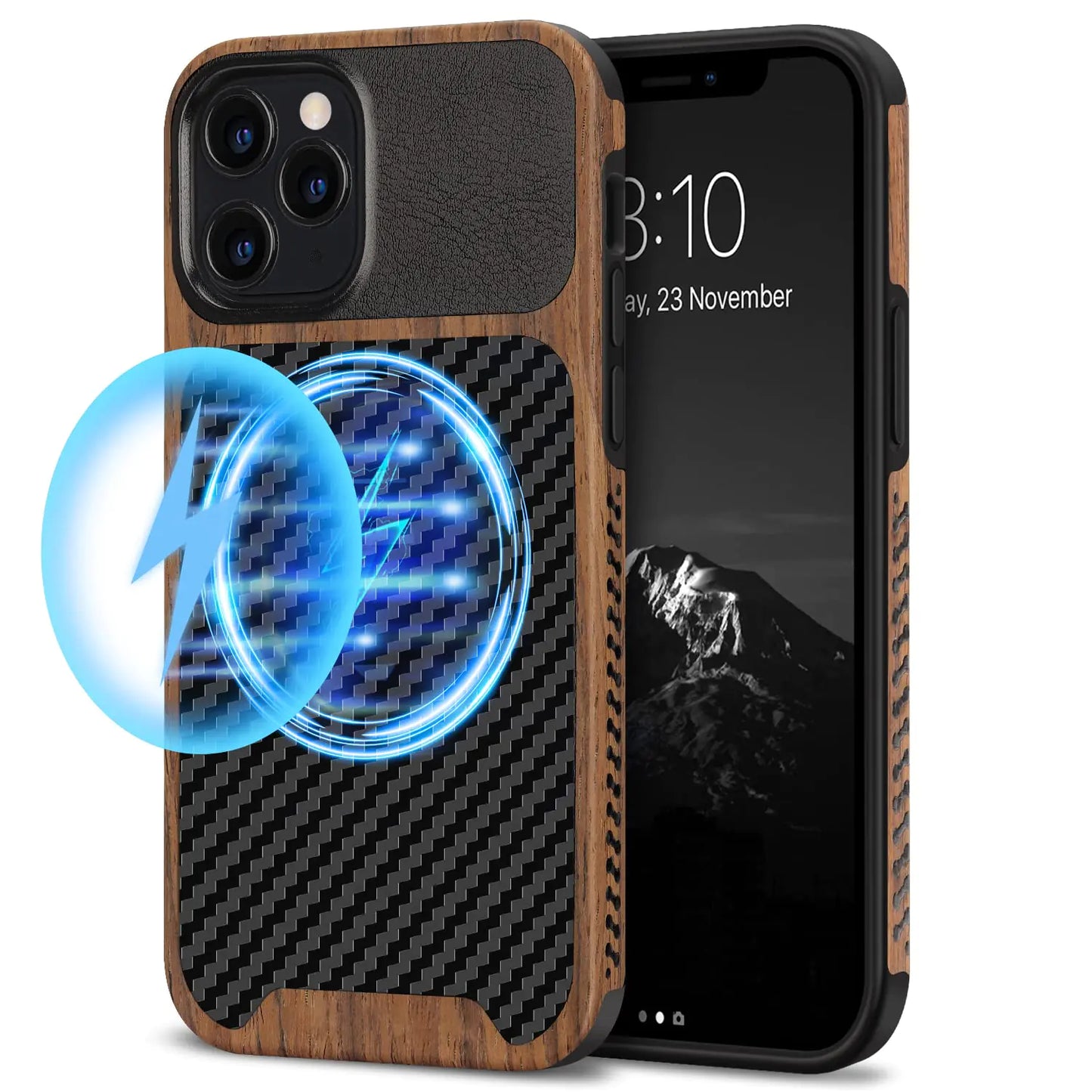 TENDLIN Carbon Wood iPhone 12/Pro Leather Hybrid Case