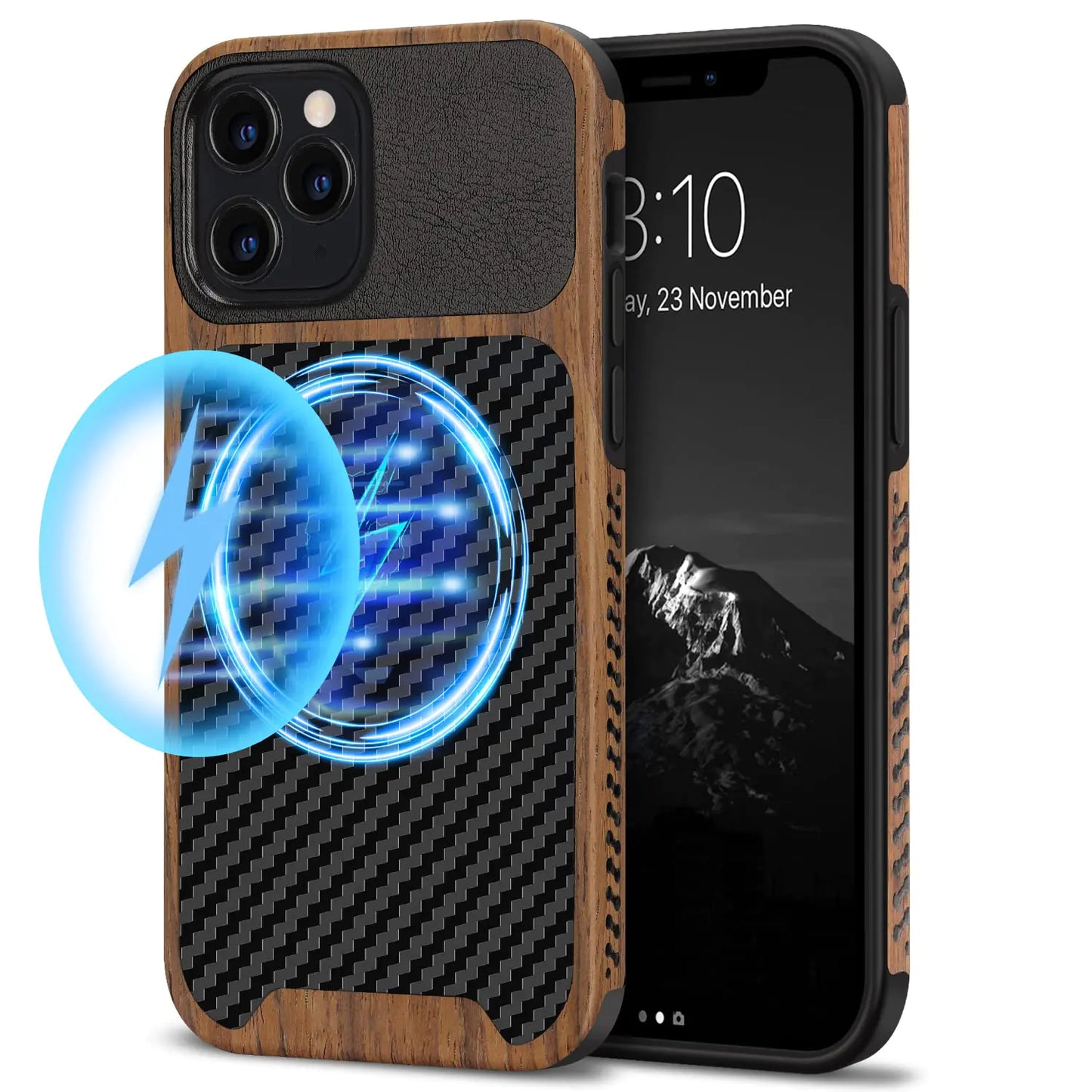 TENDLIN Carbon Wood iPhone 12/Pro Leather Hybrid Case