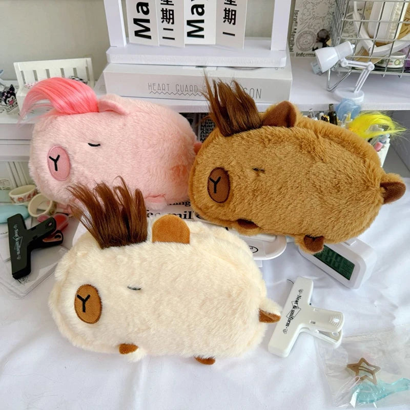 Caja de lápiz de nicho extraña Caja de lápiz de peluche lindo animal Capibala de cartón de rana estudiante Caja de lápiz de escritorio de escritorio de la casa de almacenamiento