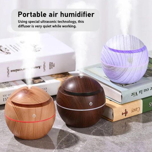 Mini USB Touch Operation Ultrasonic Humidifier Essential Oil Diffuser Cute Wood Grain Design for Home, Office, Desk