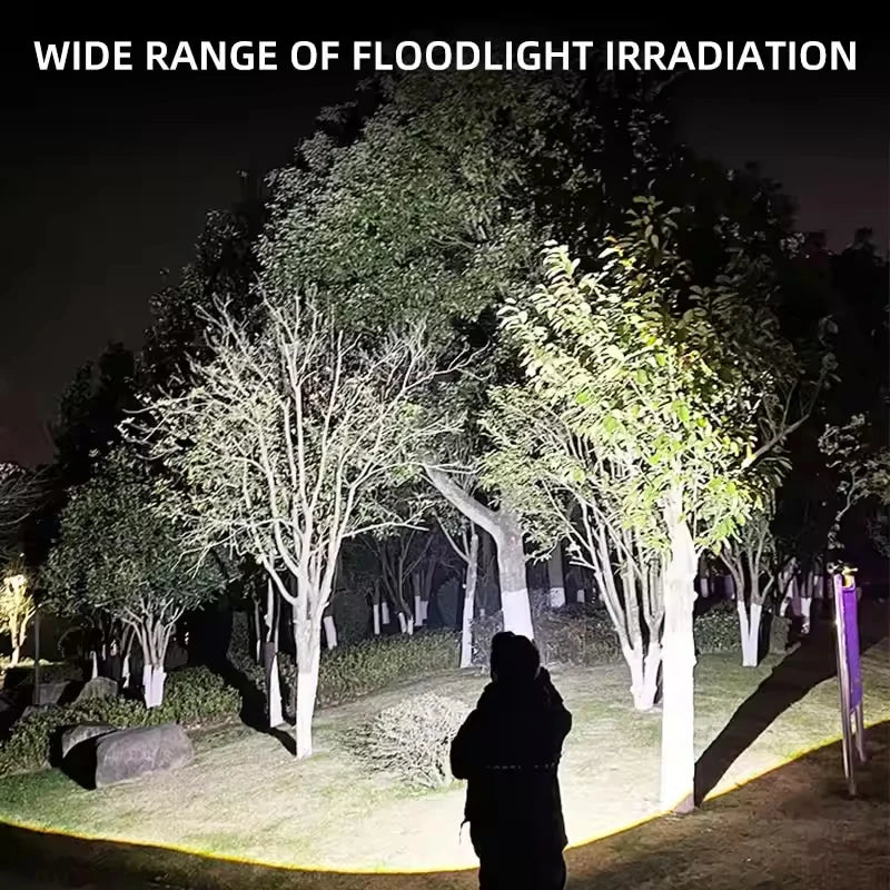 Linterna LED para acampar, foco USB recargable de alta potencia, linterna con Zoom, batería integrada para pescar al aire libre, resistente al agua