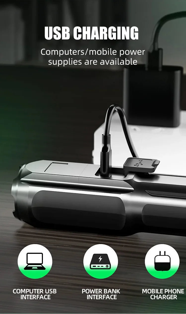 Potente linterna LED recargable USB 18650 impermeable Zoom pesca caza Camping 100,000 lúmenes linterna táctica LED FL