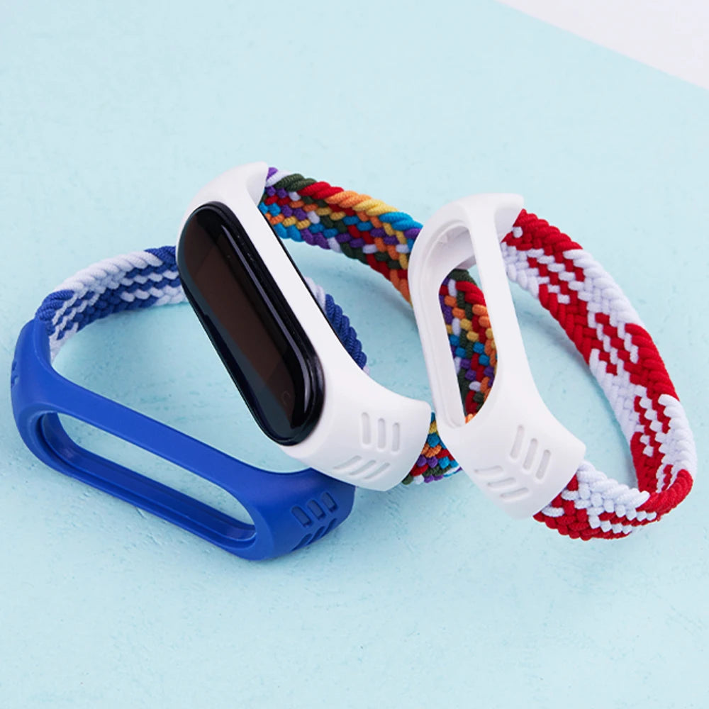 Correa trenzada para reloj xiaomi Mi band 7, correa elástica de nailon para pulsera inteligente Mi band 6, 7, 8, 6, 5, 4 y 3