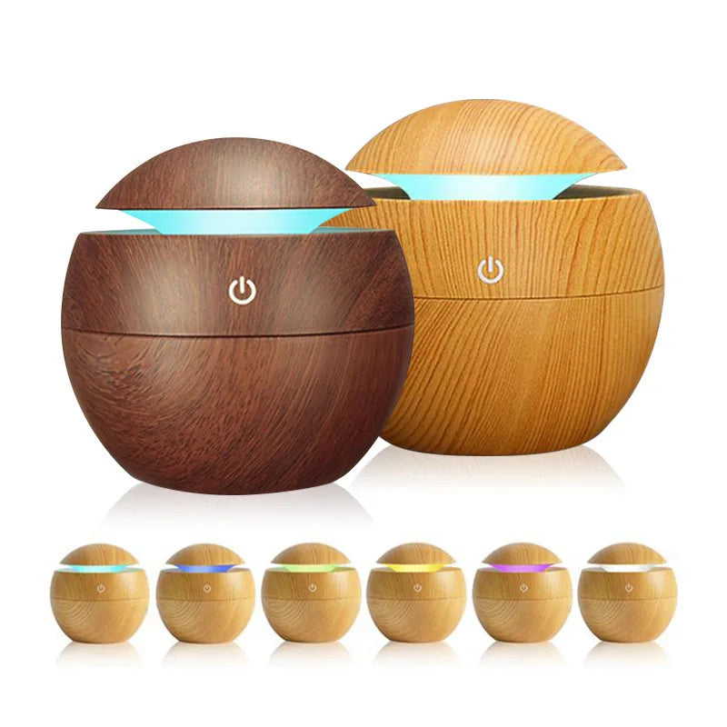Mini USB Touch Operation Ultrasonic Humidifier Essential Oil Diffuser Cute Wood Grain Design for Home, Office, Desk