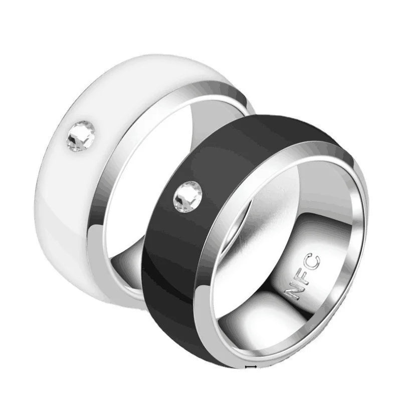 Anillo inteligente con etiqueta para teléfono móvil NFC, anillo inteligente de acero inoxidable, anillo inteligente blanco con diamante