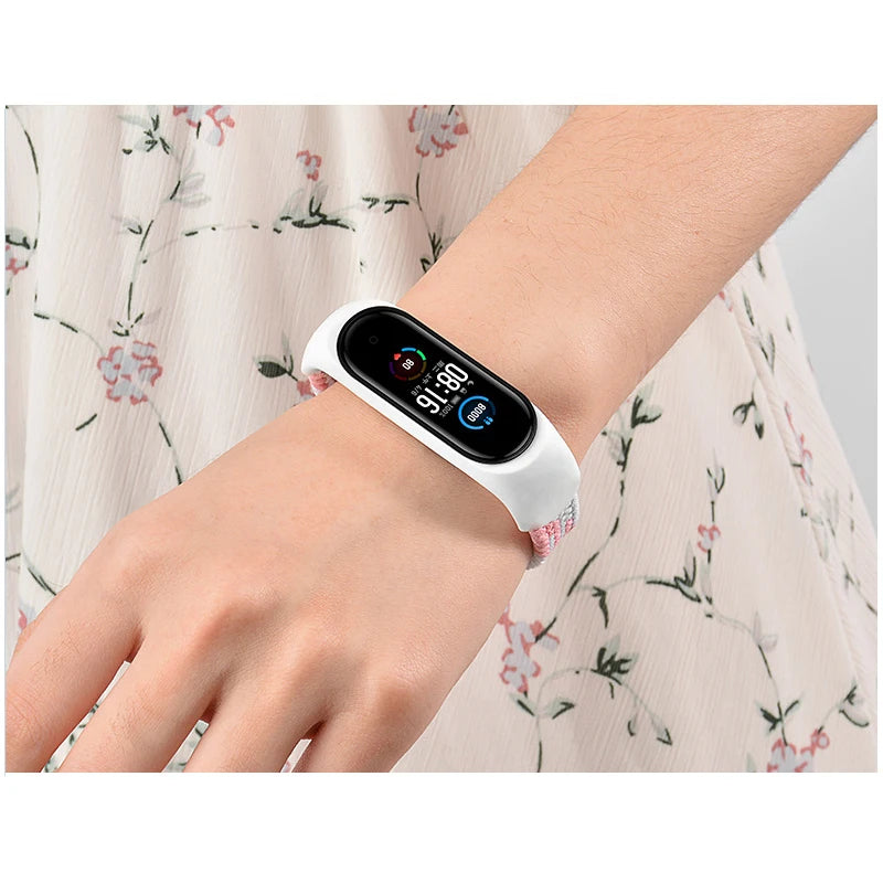Correa trenzada para reloj xiaomi Mi band 7, correa elástica de nailon para pulsera inteligente Mi band 6, 7, 8, 6, 5, 4 y 3