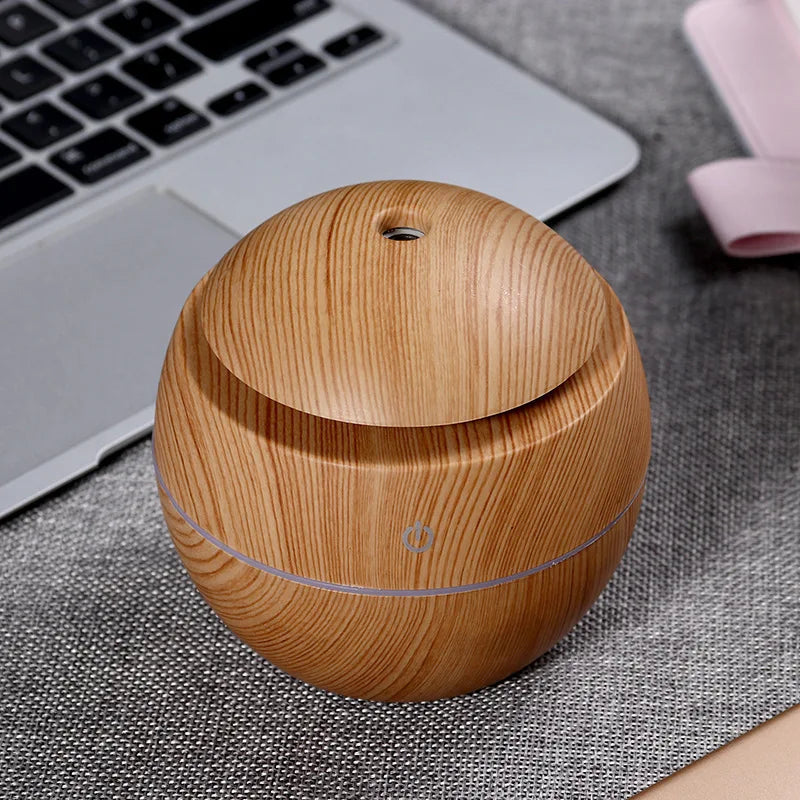 Mini USB Touch Operation Ultrasonic Humidifier Essential Oil Diffuser Cute Wood Grain Design for Home, Office, Desk