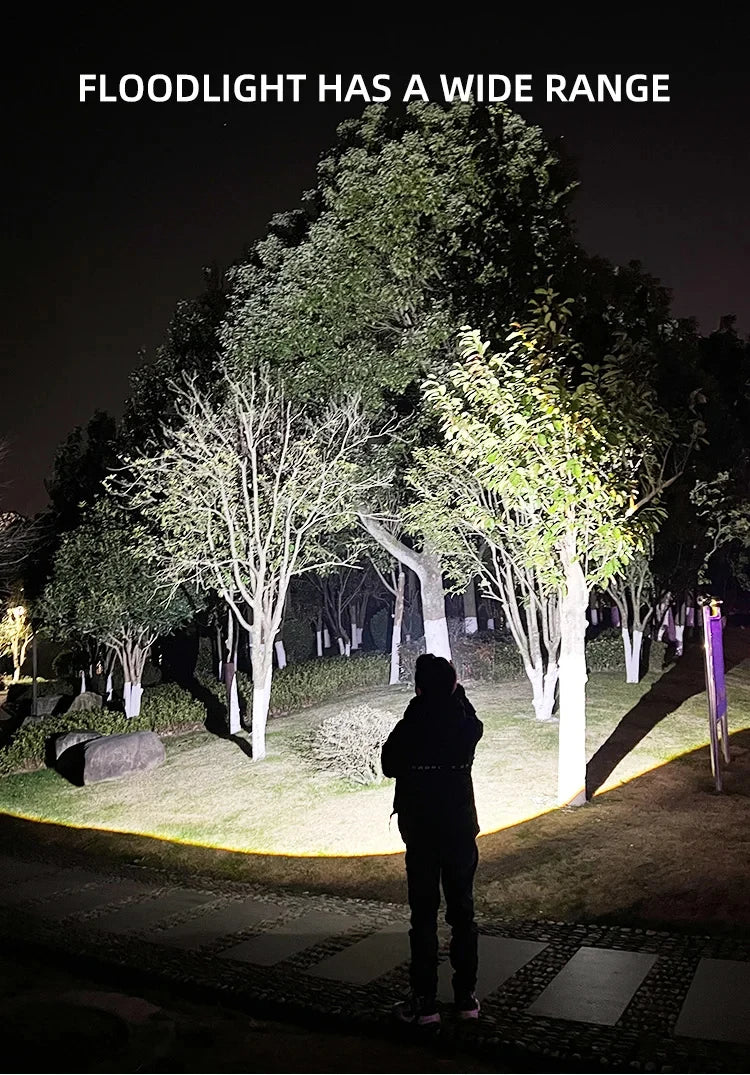 Linterna LED para acampar, foco USB recargable de alta potencia, linterna con Zoom, batería integrada para pescar al aire libre, resistente al agua