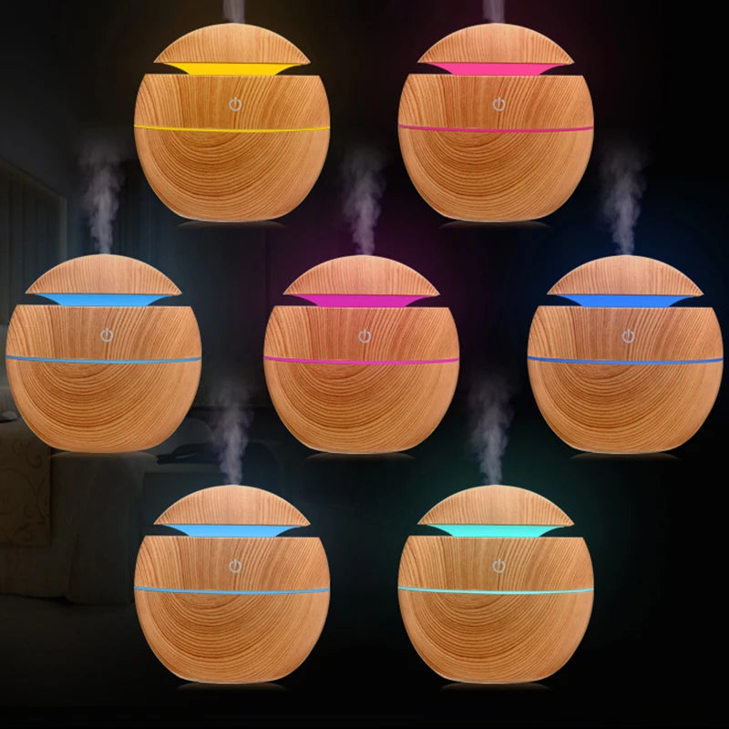 Mini USB Touch Operation Ultrasonic Humidifier Essential Oil Diffuser Cute Wood Grain Design for Home, Office, Desk