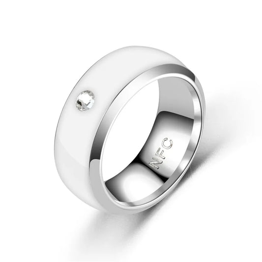 Anillo inteligente con etiqueta para teléfono móvil NFC, anillo inteligente de acero inoxidable, anillo inteligente blanco con diamante