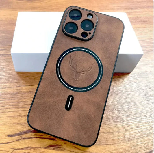 Funda Magnética para iPhone con Diseño de Alce - Cuero Sintético