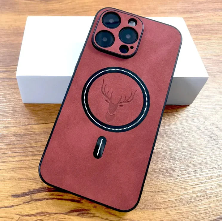 Funda Magnética para iPhone con Diseño de Alce - Cuero Sintético