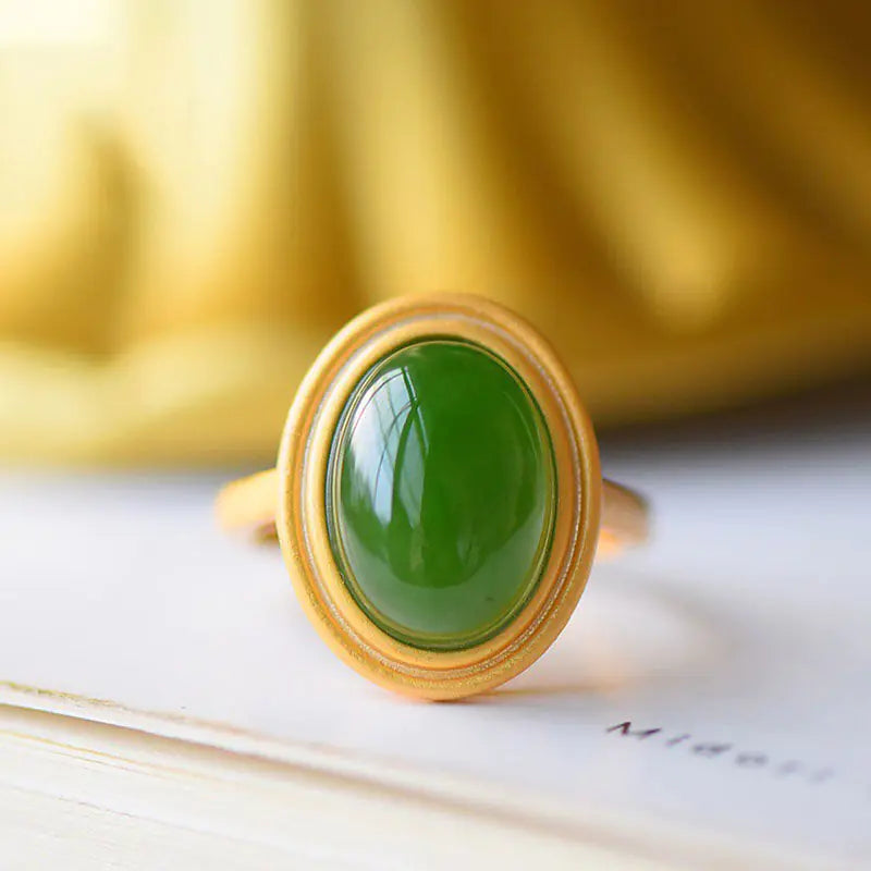 Jade Hetian Retro Emerald Women's Ring
