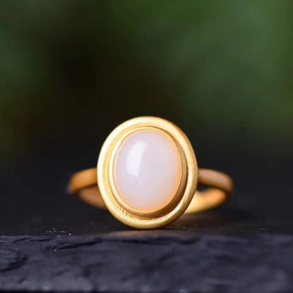 Jade Hetian Retro Emerald Women's Ring