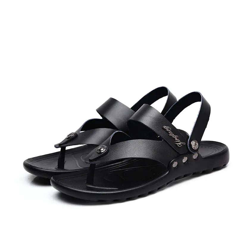 Sandalias de Moda de Cuero para Hombre y Zapatos de Playa Tipo Flip-Flop
