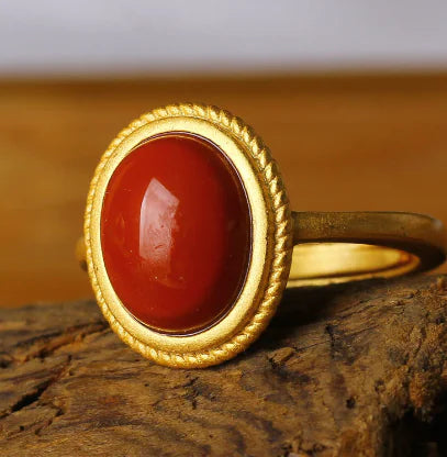 Jade Hetian Retro Emerald Women's Ring