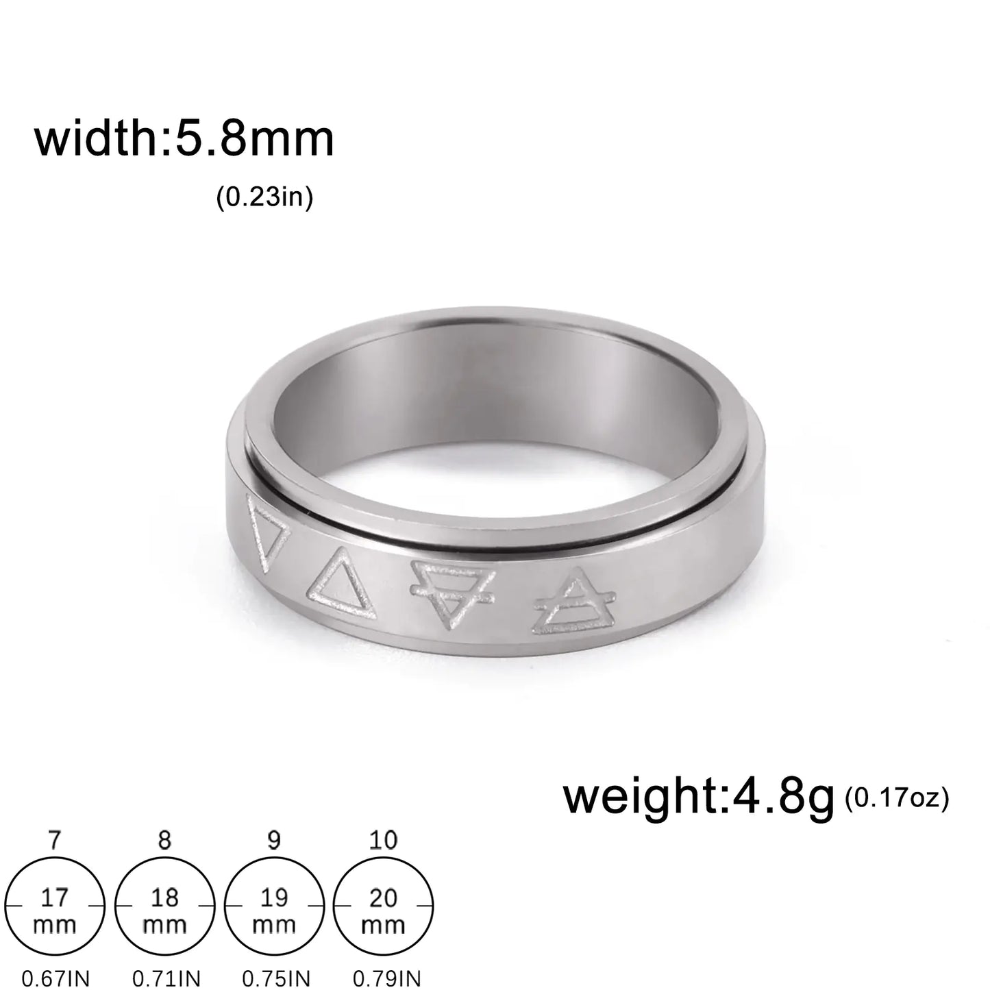 Anillo de Acero Inoxidable con Patrón de Triángulos Rotables