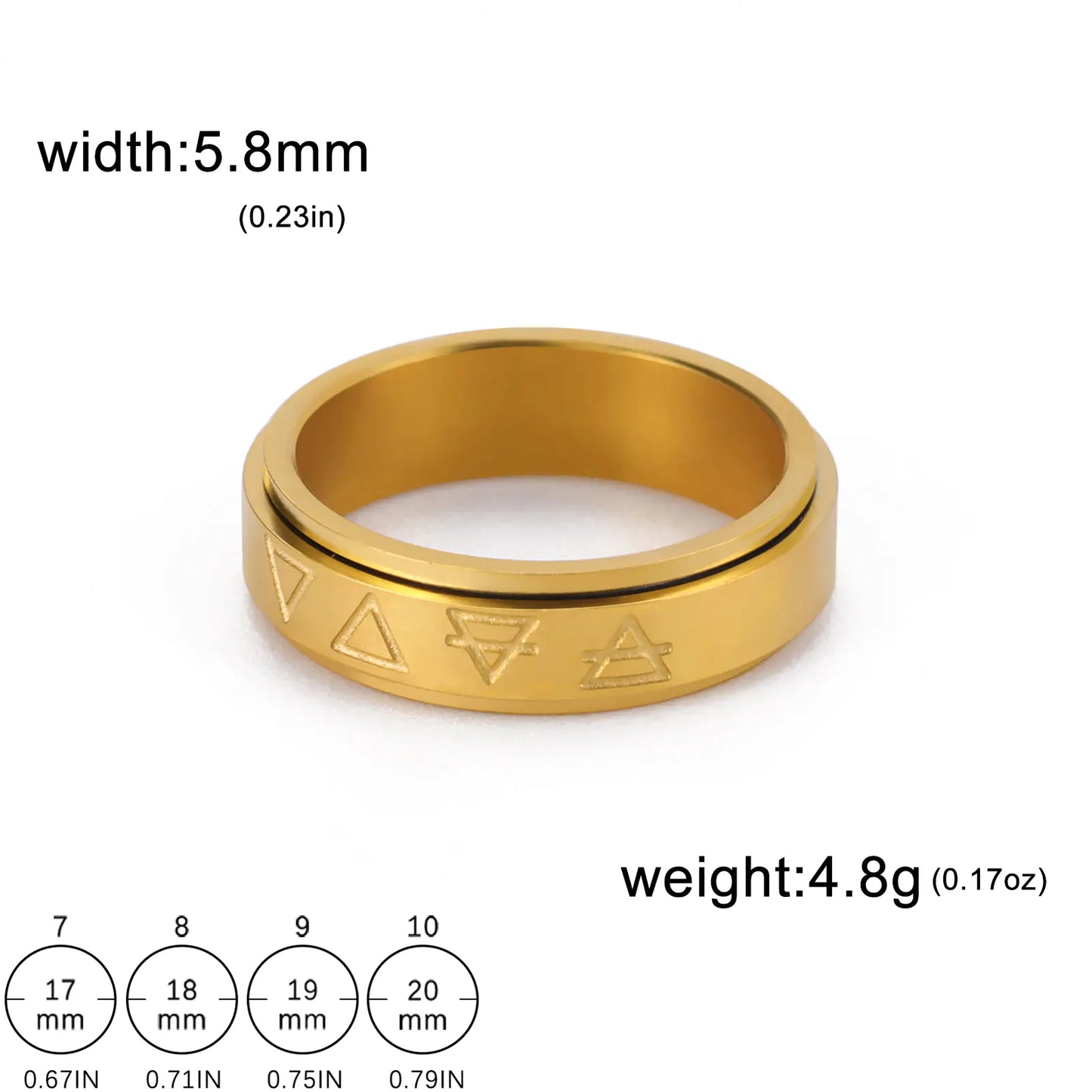 Anillo de Acero Inoxidable con Patrón de Triángulos Rotables